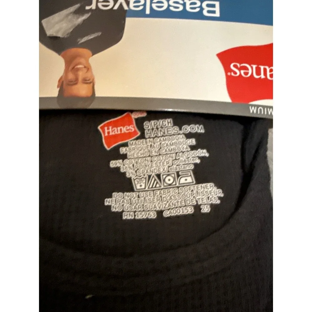 Hanes Premium Mens Baselayer Set‎ of 2 Black Waffle Long Sleeve Crewneck small
